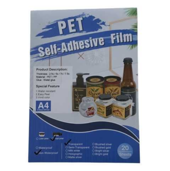 ADHESIVO TRANSPARENTE PET NO IMPERMEABLE INKJET A4