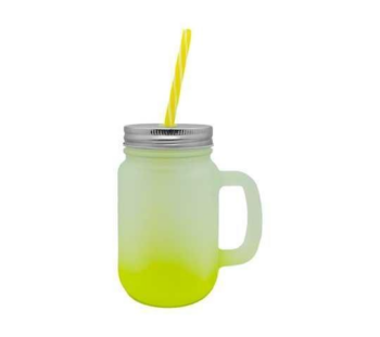 JARRO SUB VIDRIO DEGRADADO AMARILLO 16OZ TAPA DE ALUMINIO Y SORBETE