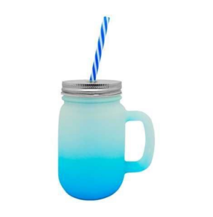 JARRO SUB VIDRIO DEGRADADO CELESTE 16OZ TAPA DE ALUMINIO Y SORBETE