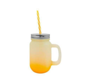 JARRO SUB VIDRIO DEGRADADO NARANJA 16OZ TAPA DE ALUMINIO Y SORBETE